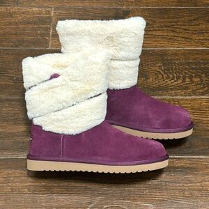 KOOLABURRA by UGG Women's Dezi Short Suede Boots Faux Fur Plum